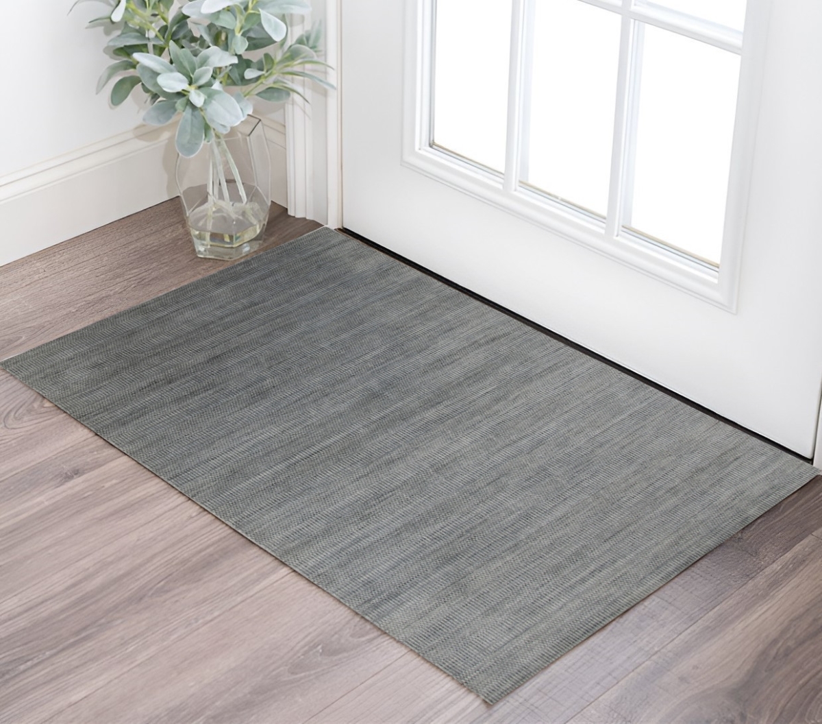 570779 2 x 3 ft. Silver & Blue Wool Striped Hand Woven Rectangle Area Rug
