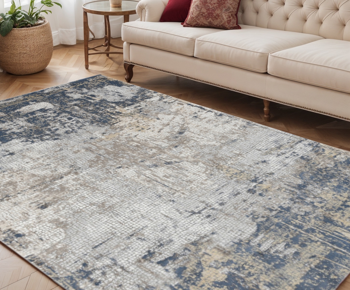 570871 5 x 8 ft. Beige Dark Blue & Gray Abstract Rectangle Area Rug