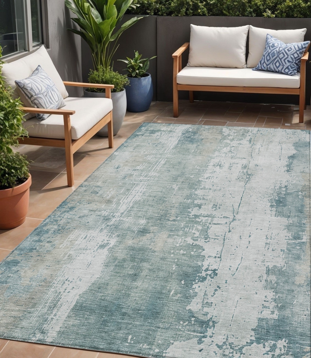 616203 5 x 8 ft. Turquoise & Ivory Abstract Washable Indoor & Outdoor Rectangle Area Rug