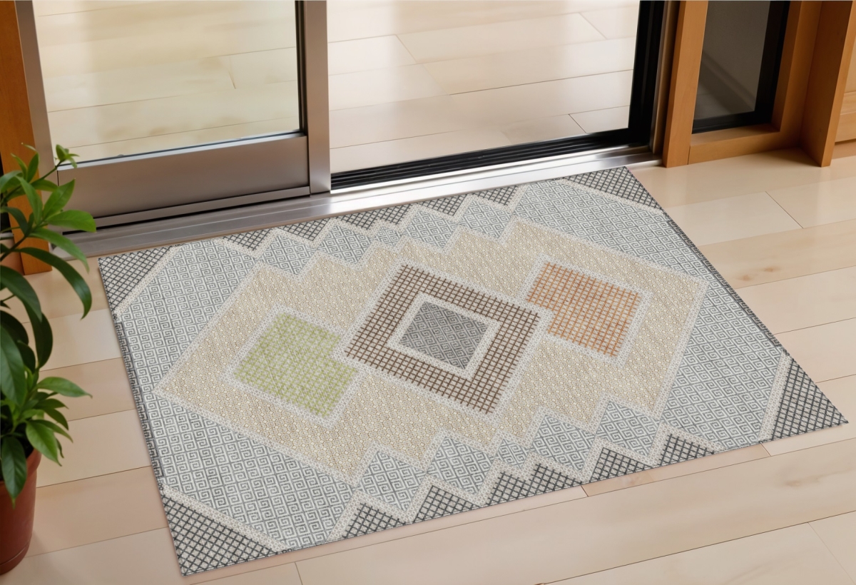 631921 3 x 5 ft. Pewter Copper & Silver Geometric Washable Indoor & Outdoor Rectangle Area Rug