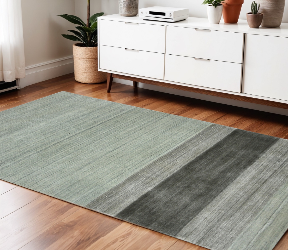 570670 4 x 6 ft. Gray & Light Green Wool Striped Hand Woven Rectangle Area Rug