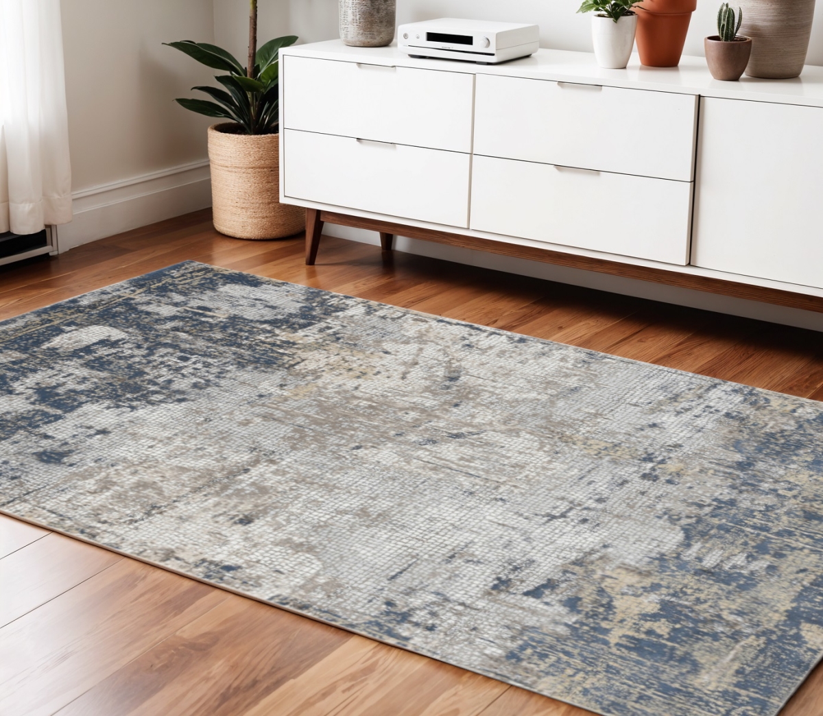 570870 4 x 6 ft. Beige Dark Blue & Gray Abstract Rectangle Area Rug