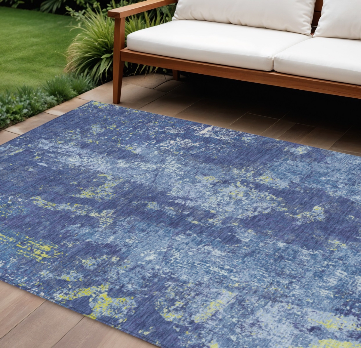 610412 9 x 12 ft. Navy Blue & Denim Blue Abstract Washable Indoor & Outdoor Rectangle Area Rug