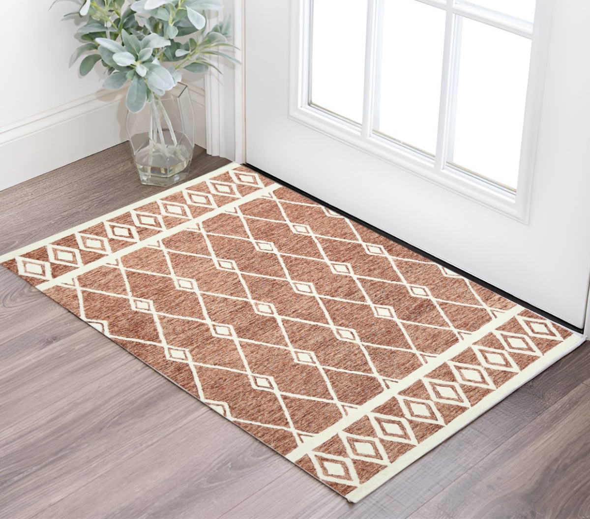 570435 2 x 3 ft. Rust & Ivory Wool Argyle Hand Hooked Rectangle Area Rug