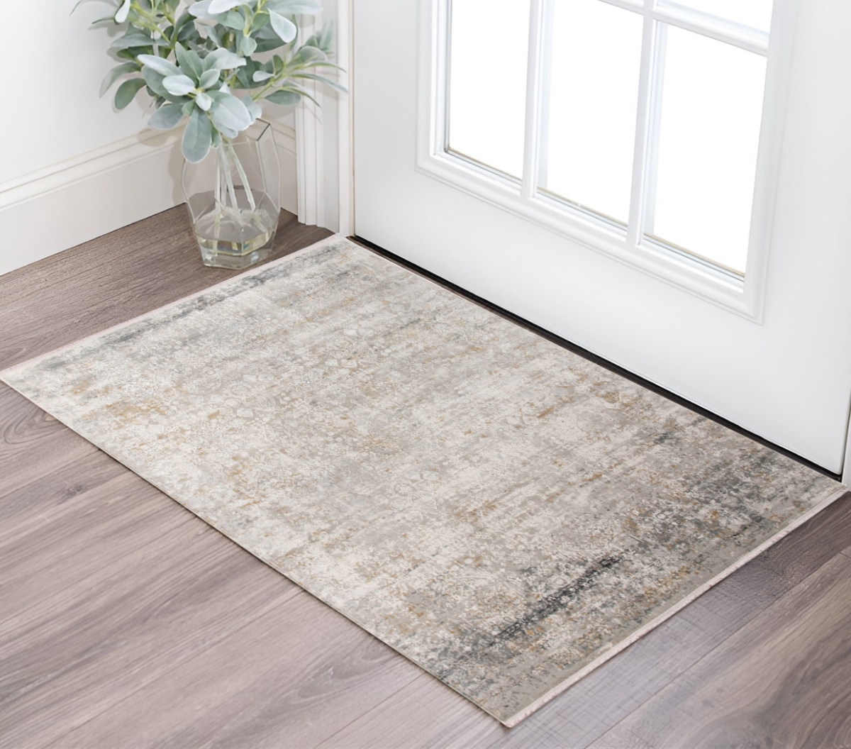 570301 2 x 3 ft. Gray Ivory & Brown Medallion Rectangle Area Rug with Fringe