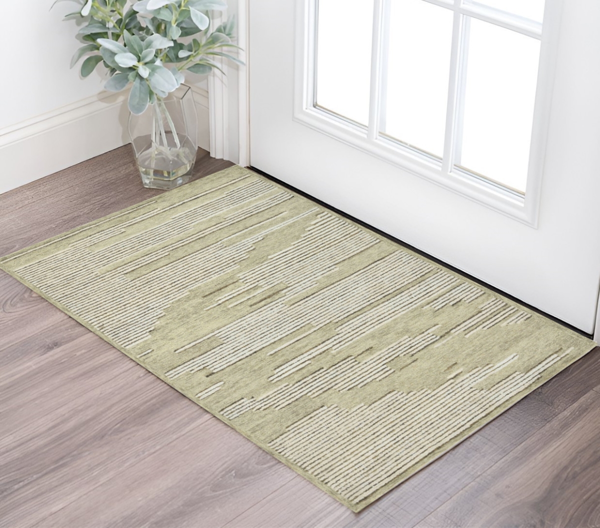 570379 2 x 3 ft. Gray & Ivory Wool Striped Hand Hooked Rectangle Area Rug