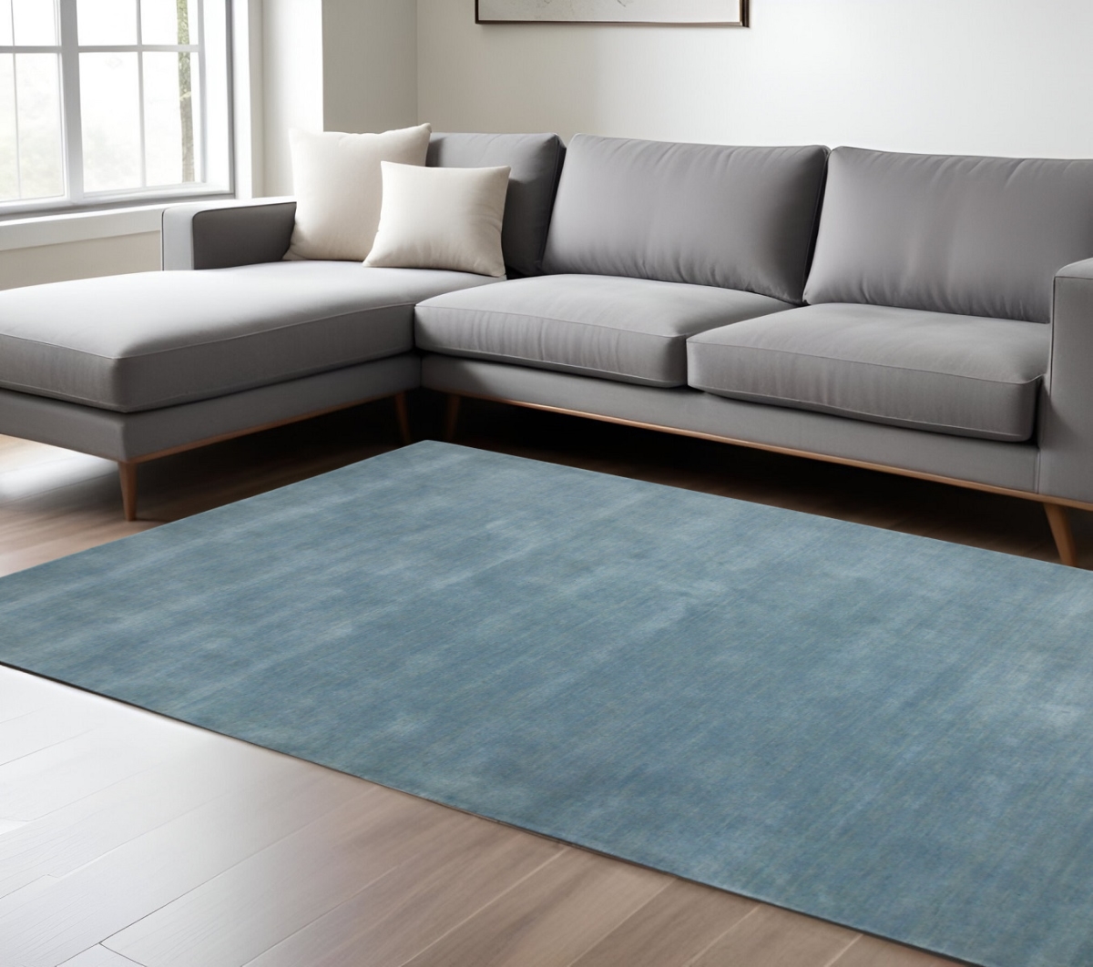 570659 10 x 14 ft. Light Blue Wool Hand Woven Rectangle Area Rug