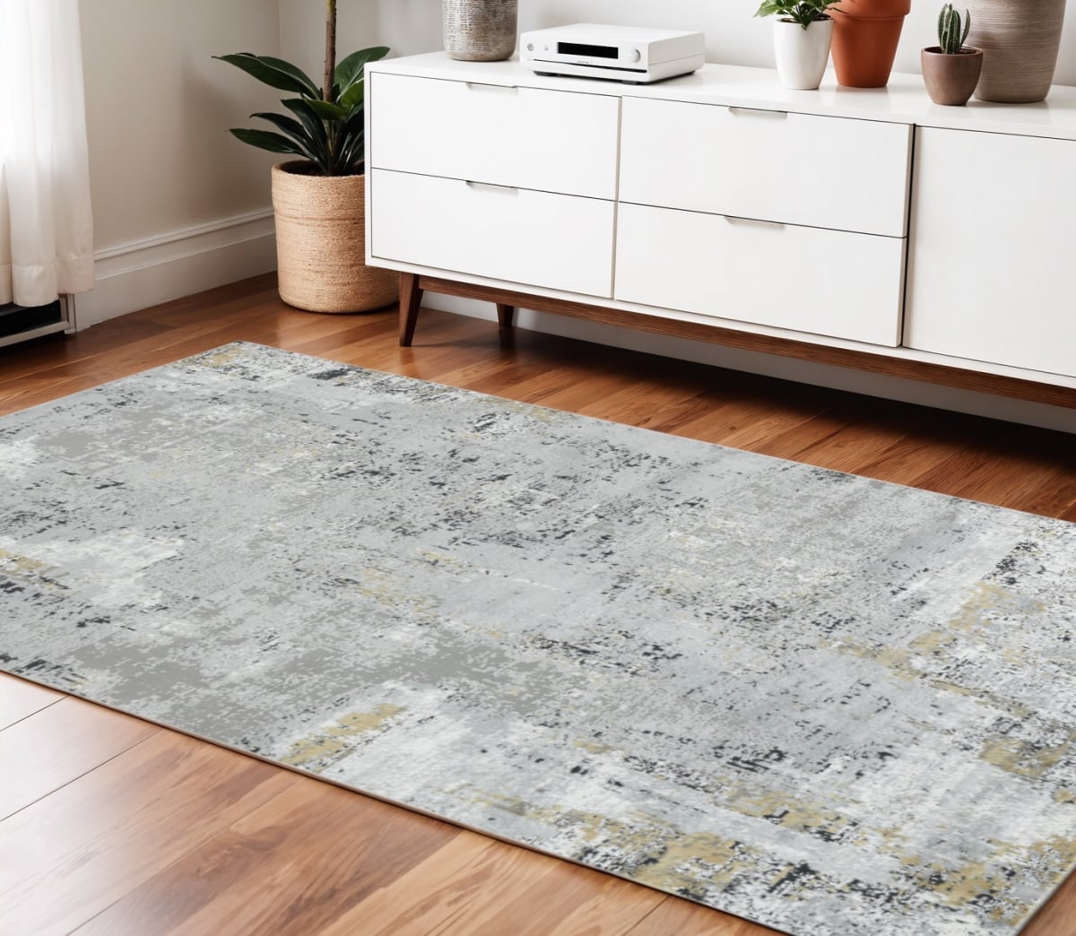570894 4 x 6 ft. Gray Black & Ivory Abstract Rectangle Area Rug