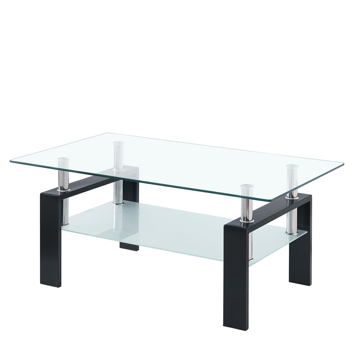 635698 39 in. Clear & Black Glass & Steel Coffee Table with Shelf