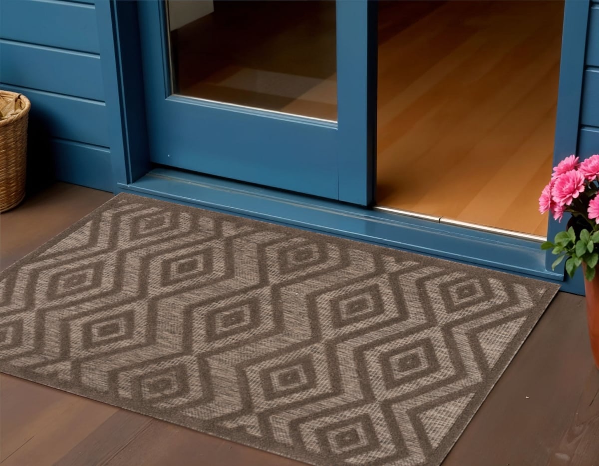573842 2 x 4 ft. Dark Brown & Light Brown Geometric Indoor & Outdoor Flatweave Rectangle Area Rug