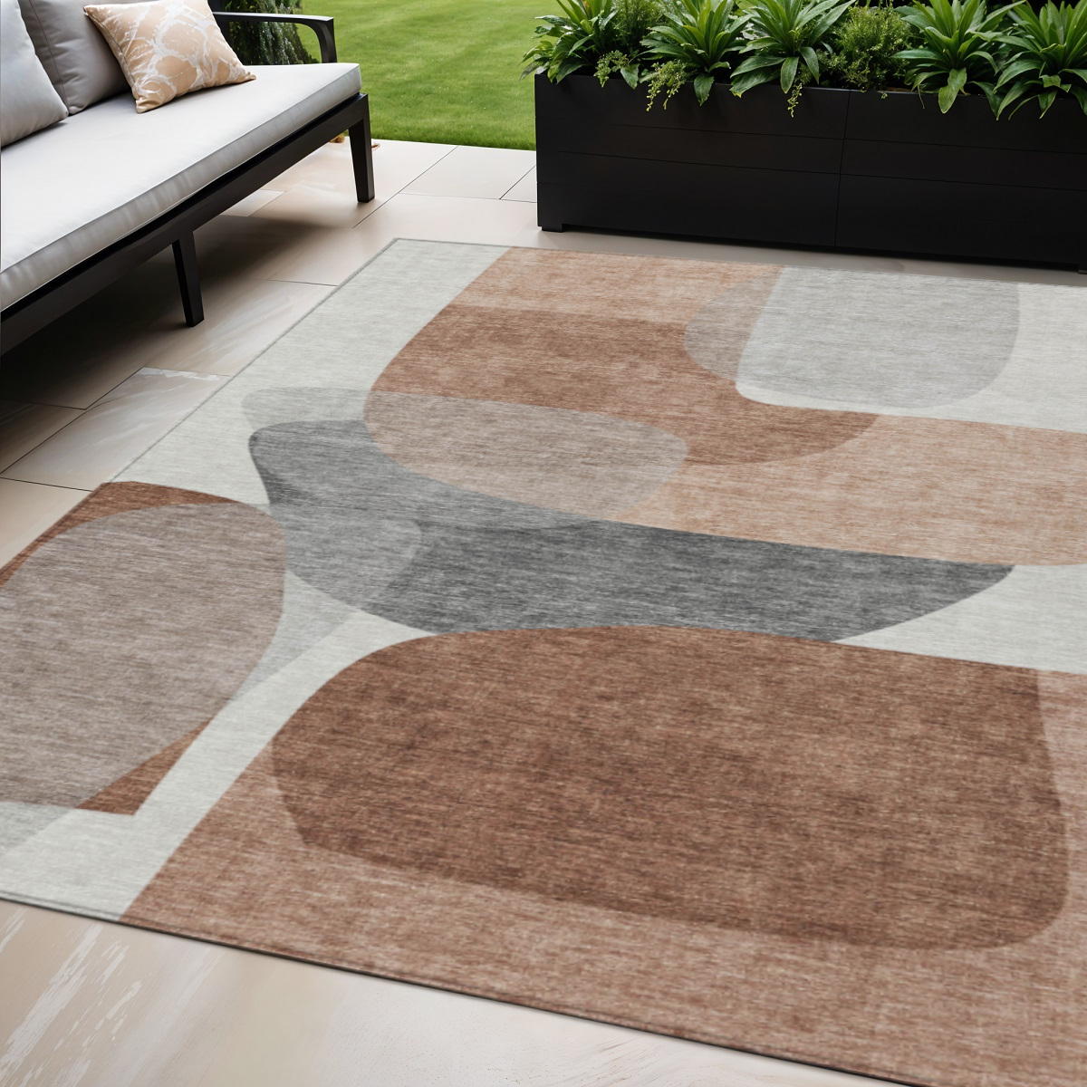 632174 5 x 8 ft. Rust & Gray Abstract Washable Indoor & Outdoor Rectangle Area Rug