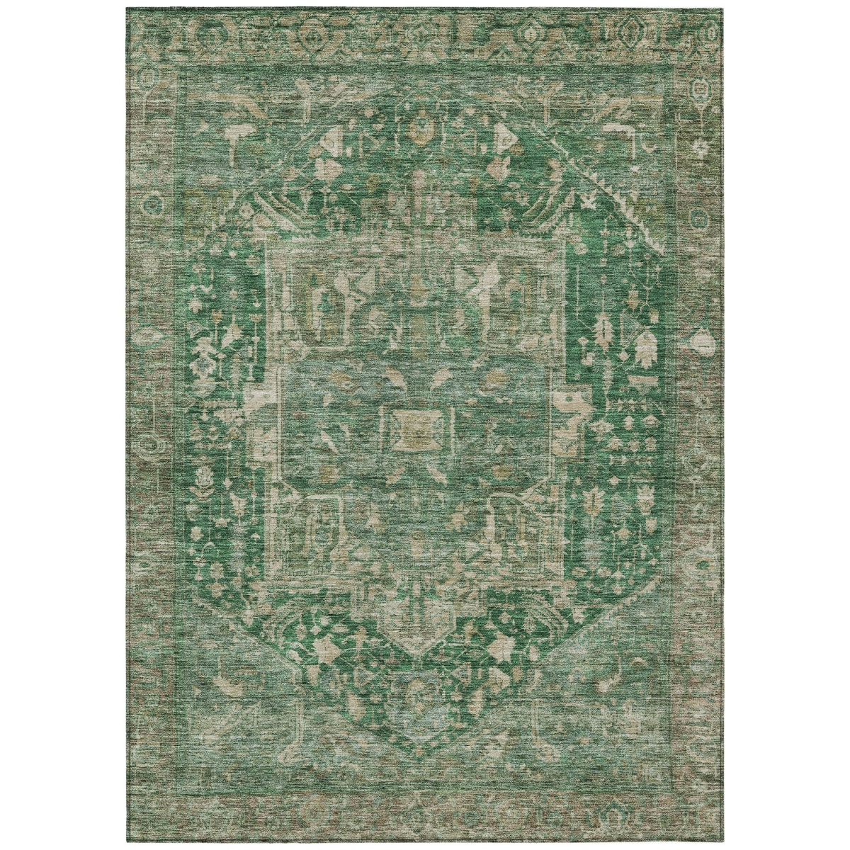 608021 10 x 14 ft. Emerald Medallion Washable Indoor & Outdoor Rectangle Area Rug