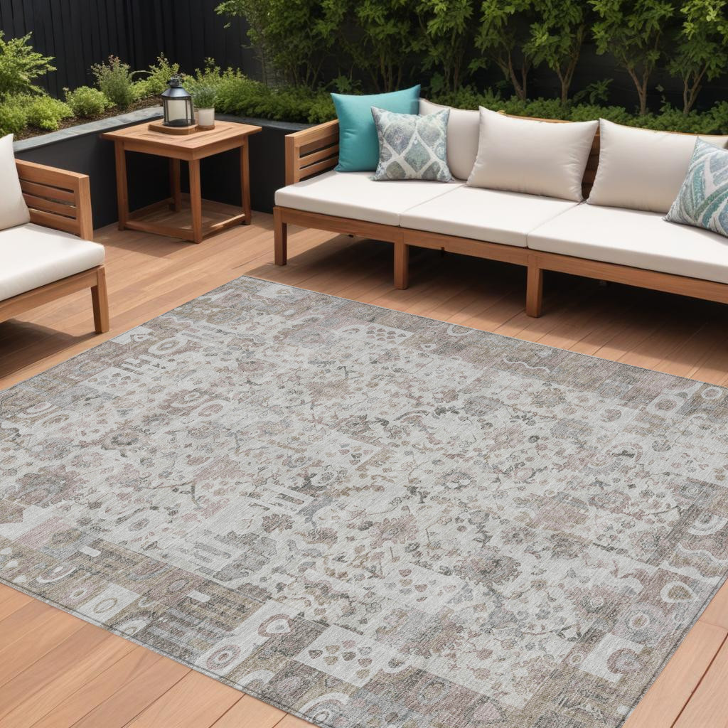 631441 9 x 12 ft. Taupe & Ivory Patchwork Washable Indoor & Outdoor Rectangle Area Rug