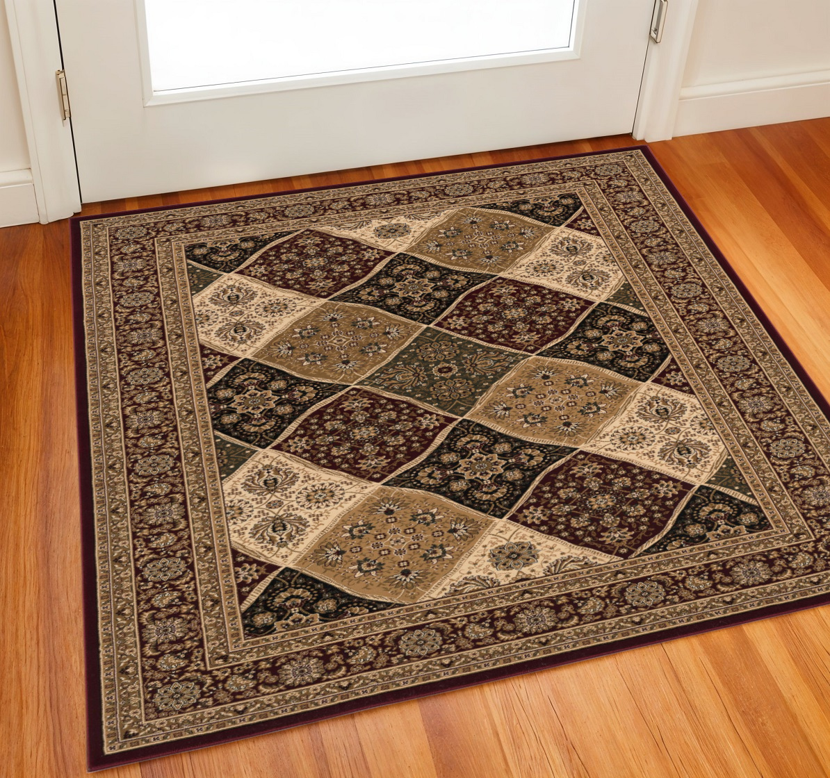 610335 2 ft. x 2 ft. Red Black & Brown Moroccan Square Rug
