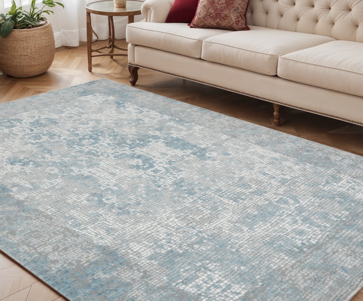 570889 5 x 8 ft. Gray Blue & Ivory Medallion Rectangle Area Rug
