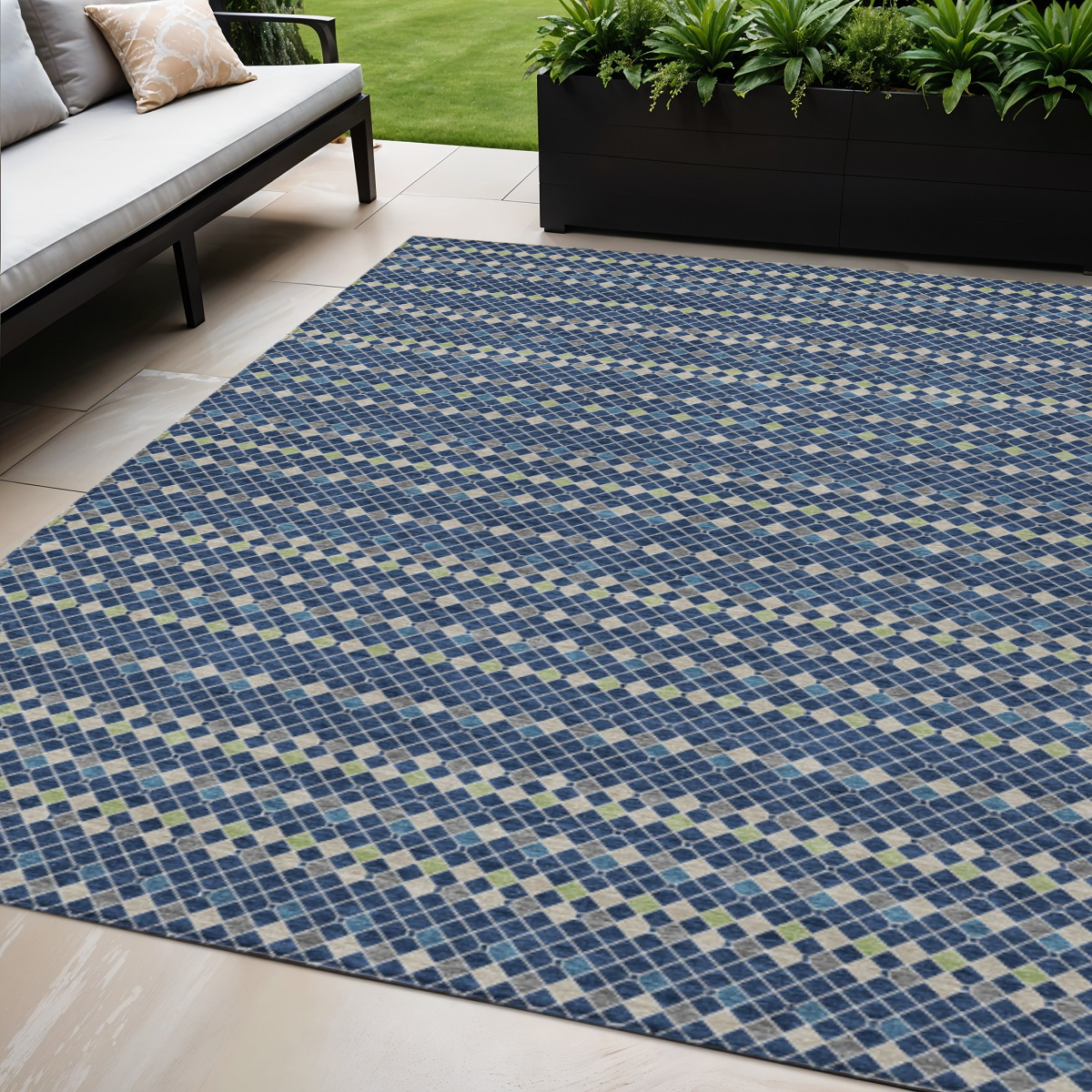 610547 5 x 8 ft. Navy Blue & Mint Green Striped Washable Indoor & Outdoor Rectangle Area Rug
