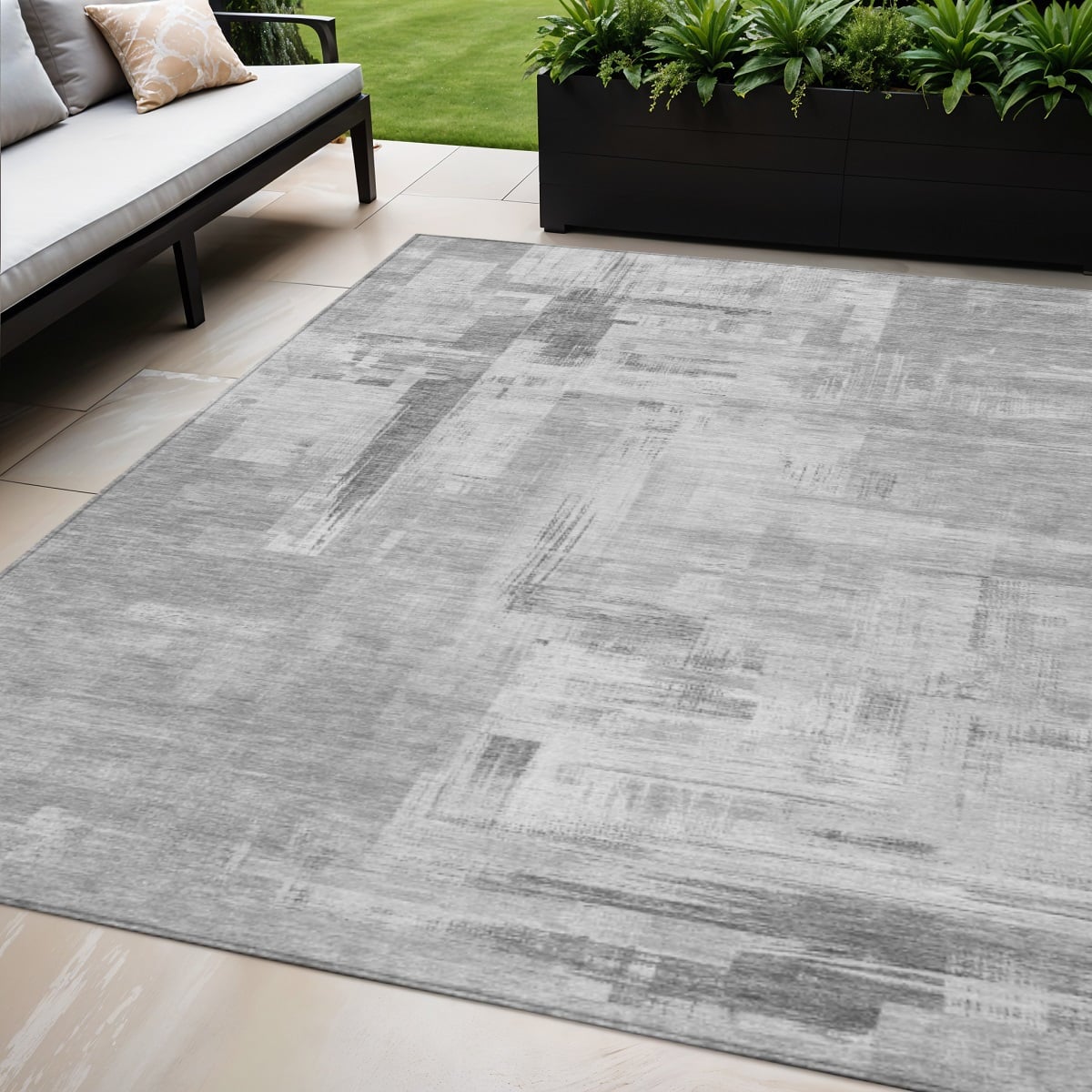 609197 5 x 8 ft. Gray & Off White Abstract Washable Indoor & Outdoor Rectangle Area Rug