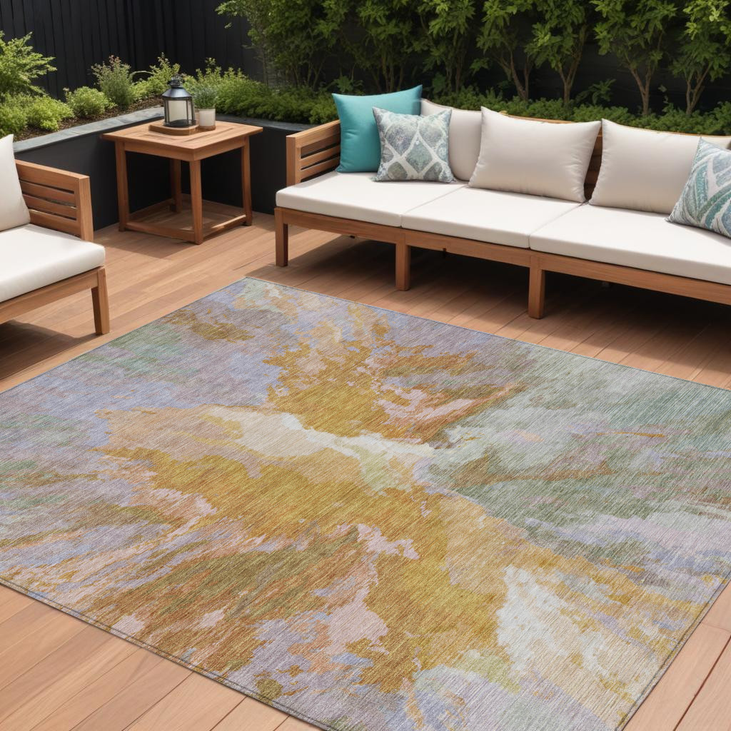 615625 10 x 14 ft. Rust & Lavender Abstract Washable Indoor & Outdoor Rectangle Area Rug
