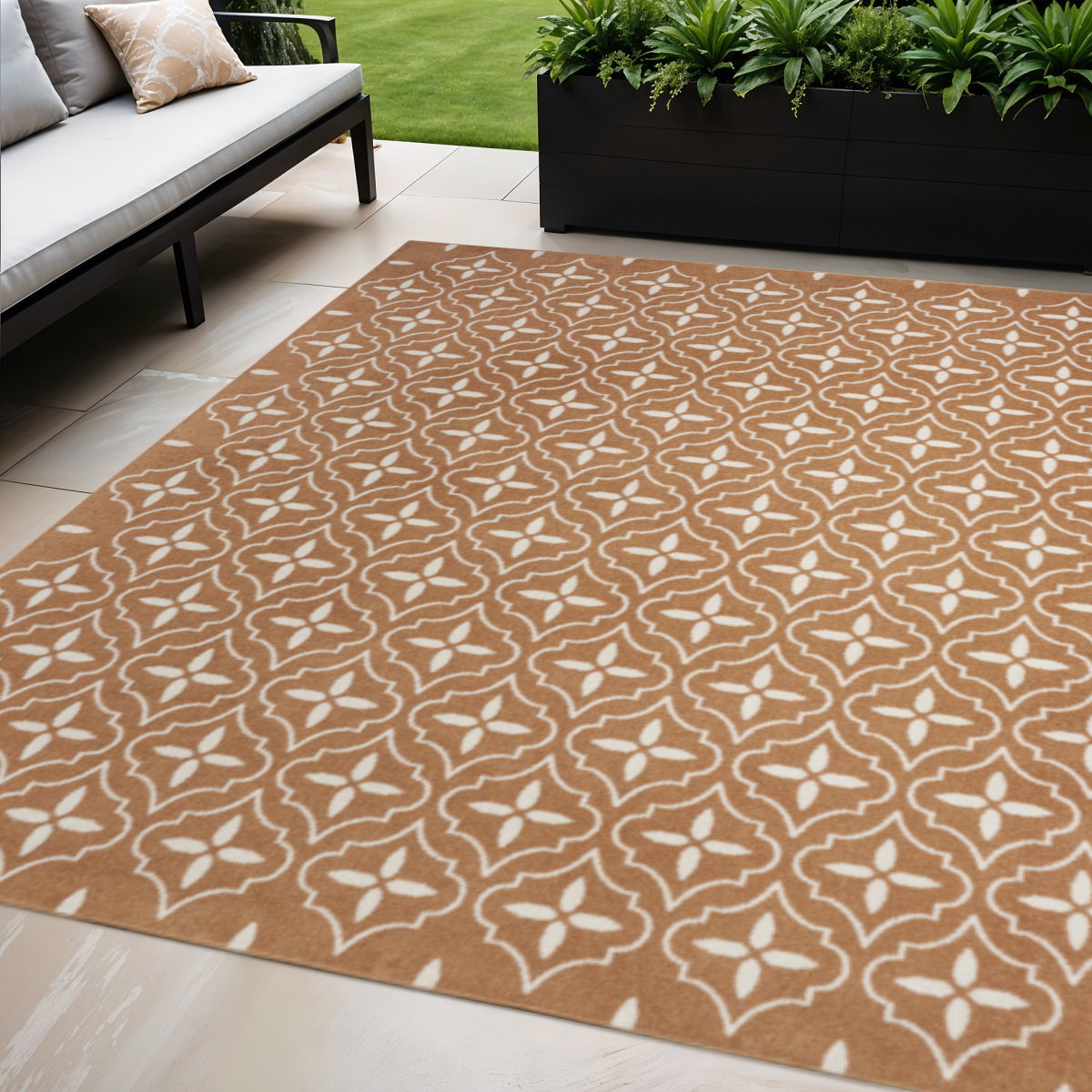 572648 5 x 7 ft. Copper Geometric Indoor & Outdoor Rectangle Area Rug