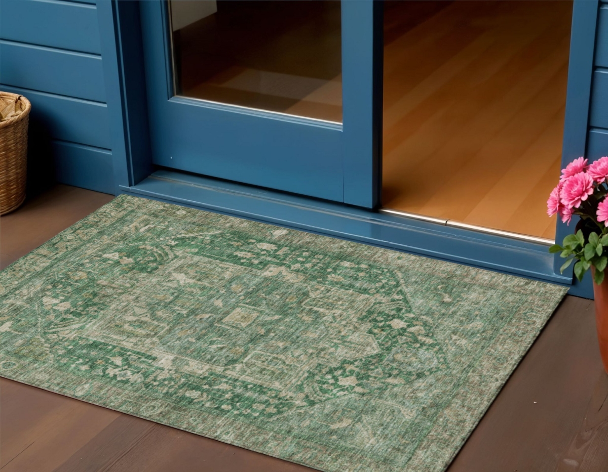 608016 3 x 5 ft. Emerald Medallion Washable Indoor & Outdoor Rectangle Area Rug