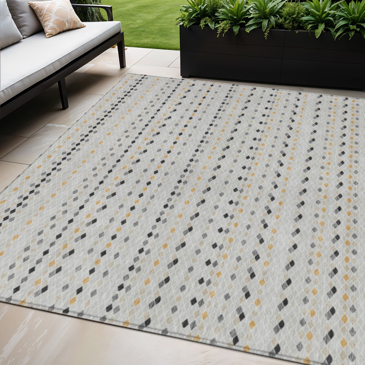 610565 5 x 8 ft. Silver & Gray Striped Washable Indoor & Outdoor Rectangle Area Rug