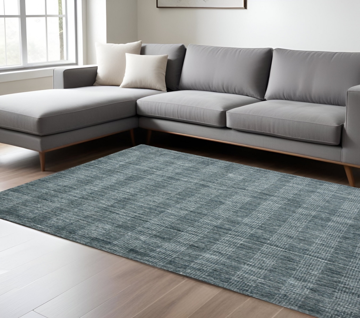 570489 9 x 12 ft. Blue & Ivory Wool Plaid Hand Woven Rectangle Area Rug