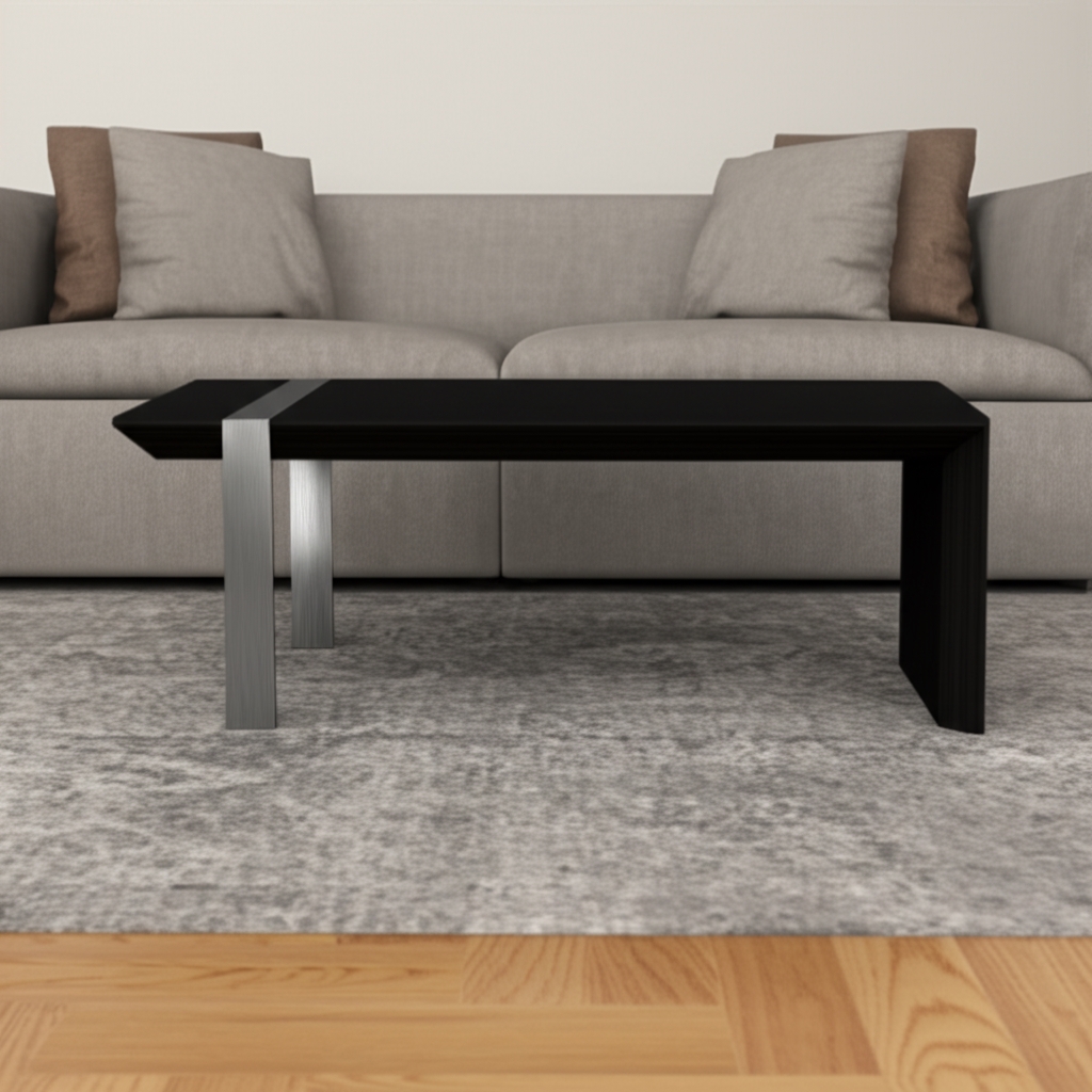 554272 48 in. Black & Silver Wood & Stainless Steel Distressed Sled Coffee Table