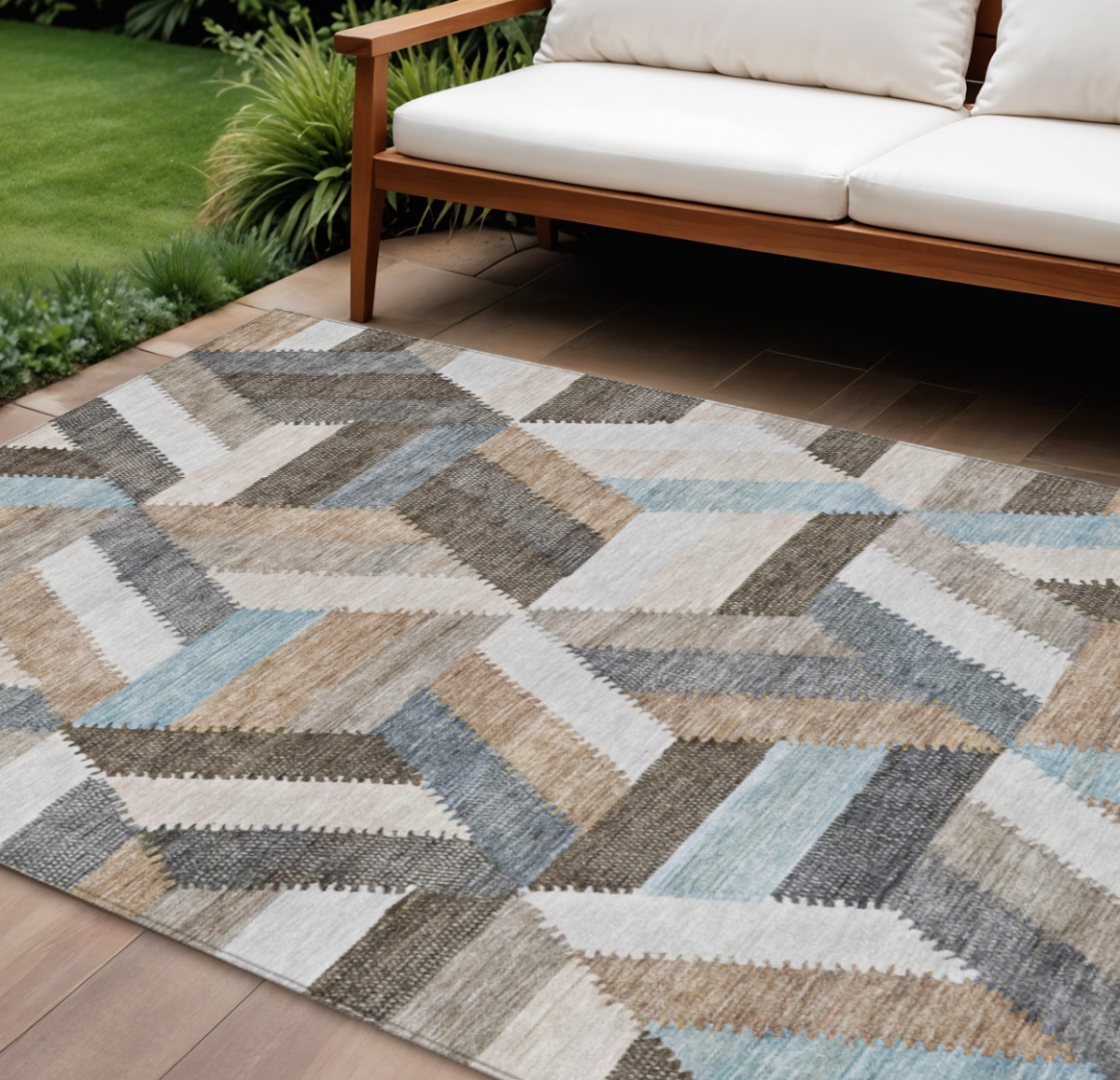 608043 8 x 10 ft. Brown Geometric Washable Indoor & Outdoor Rectangle Area Rug