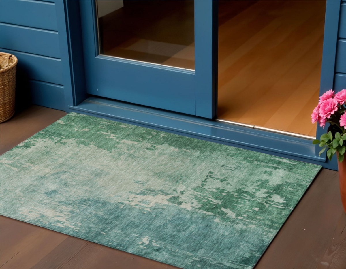 608232 3 x 5 ft. Emerald Abstract Washable Indoor & Outdoor Rectangle Area Rug