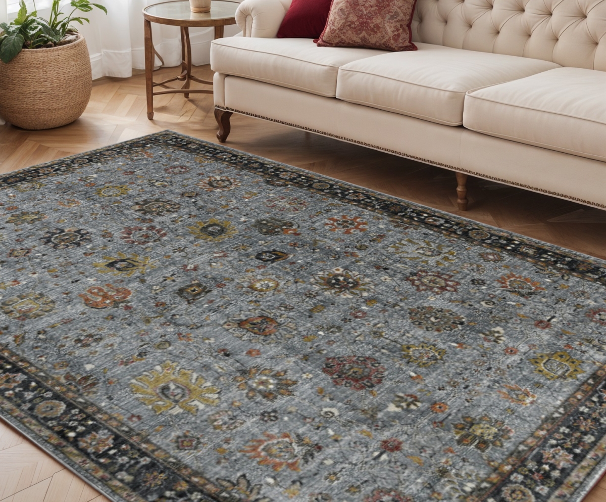 570851 5 x 8 ft. Black Gray & Brown Floral Medallion Rectangle Area Rug