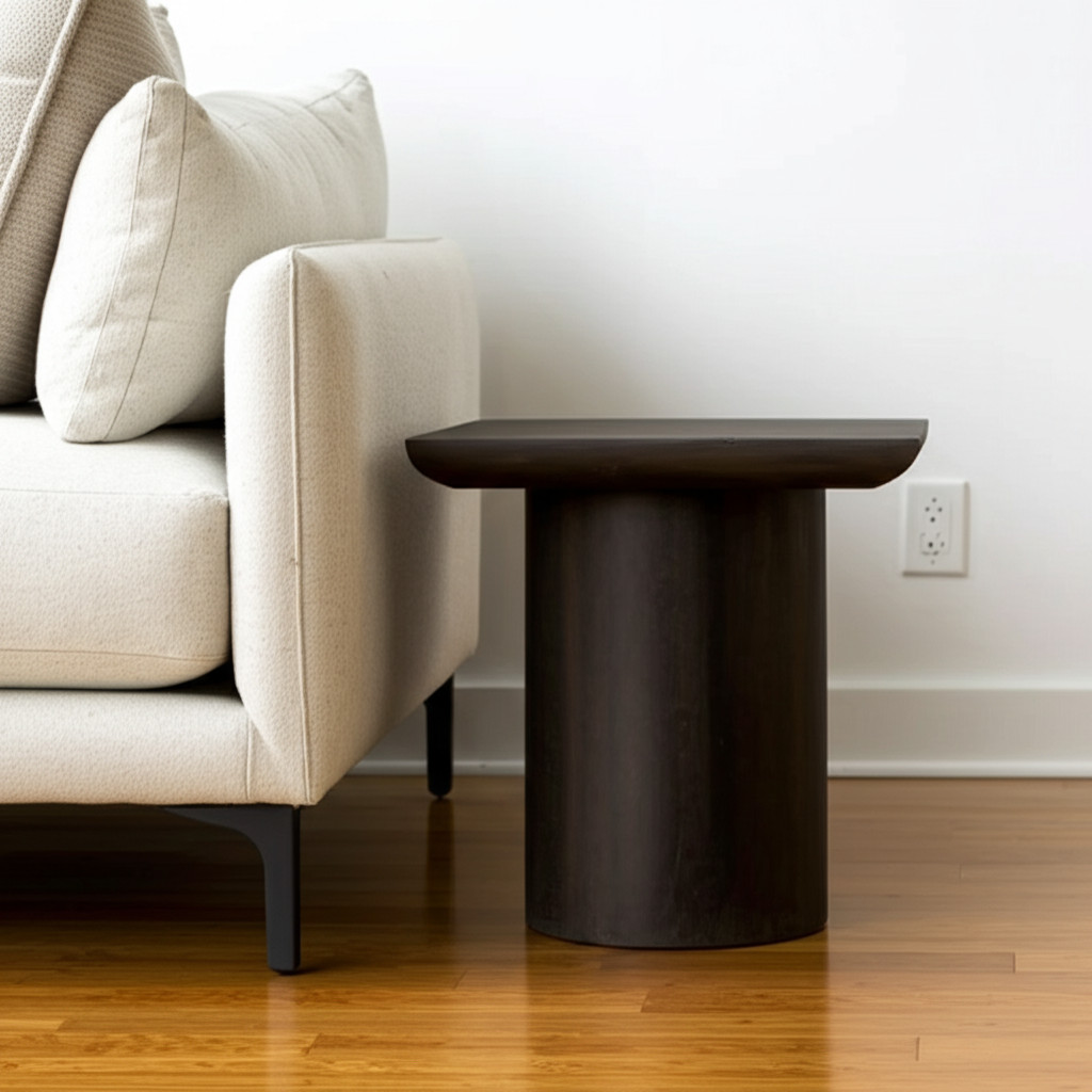 605350 24 in. Dark Brown Distressed Solid Wood Square Pedestal End Table