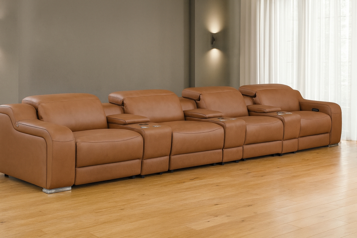 632890 169 in. Chestnut Italian Leather Reclining USB Sofa