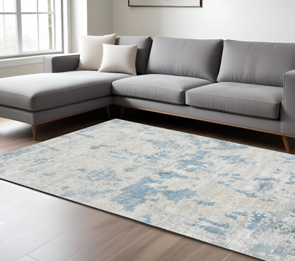 570879 9 x 12 ft. Ivory & Sky Blue Abstract Rectangle Area Rug