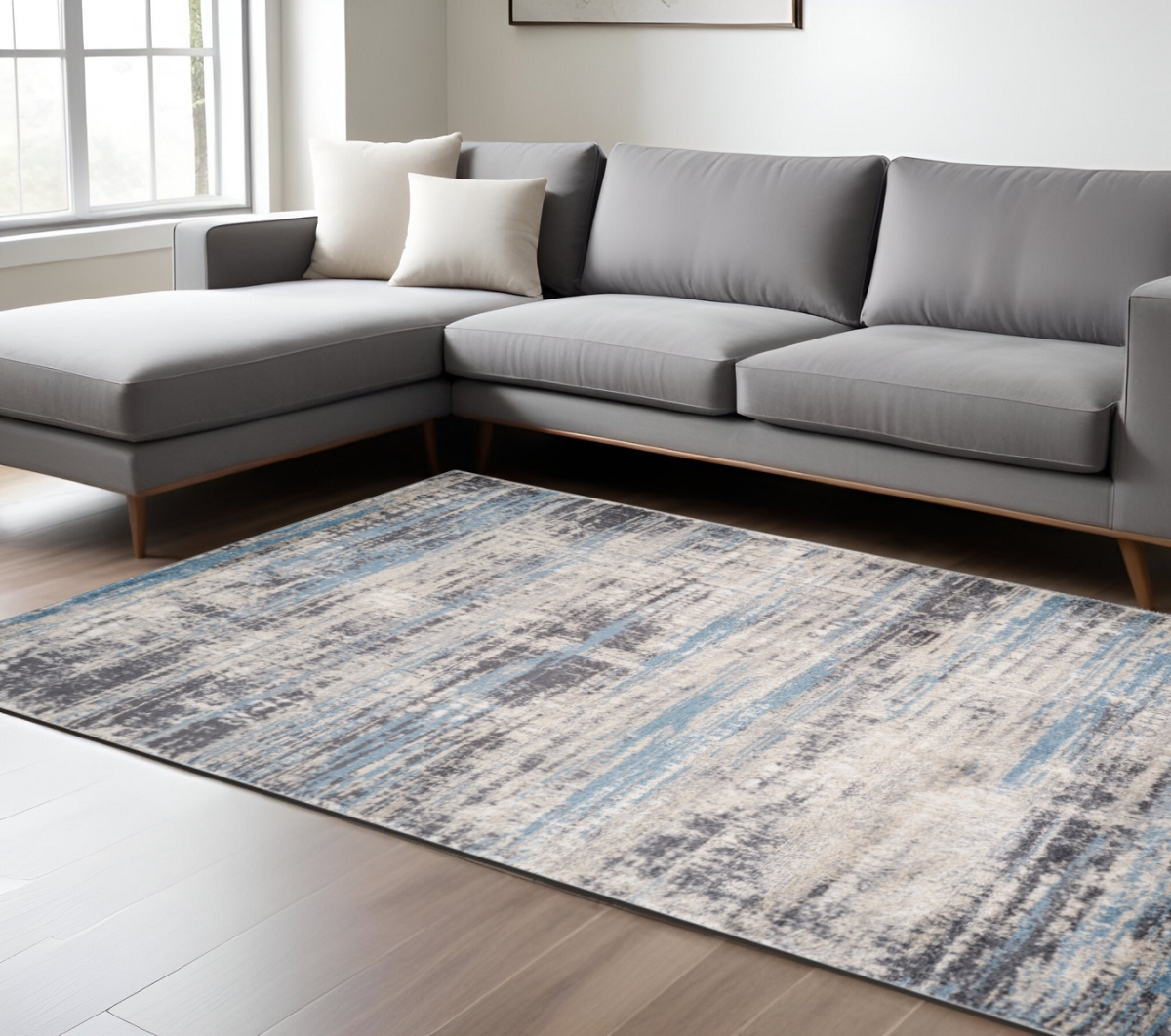 570989 7 x 9 ft. Abstract Rectangle Area Rug, Blue, Gray & Ivory