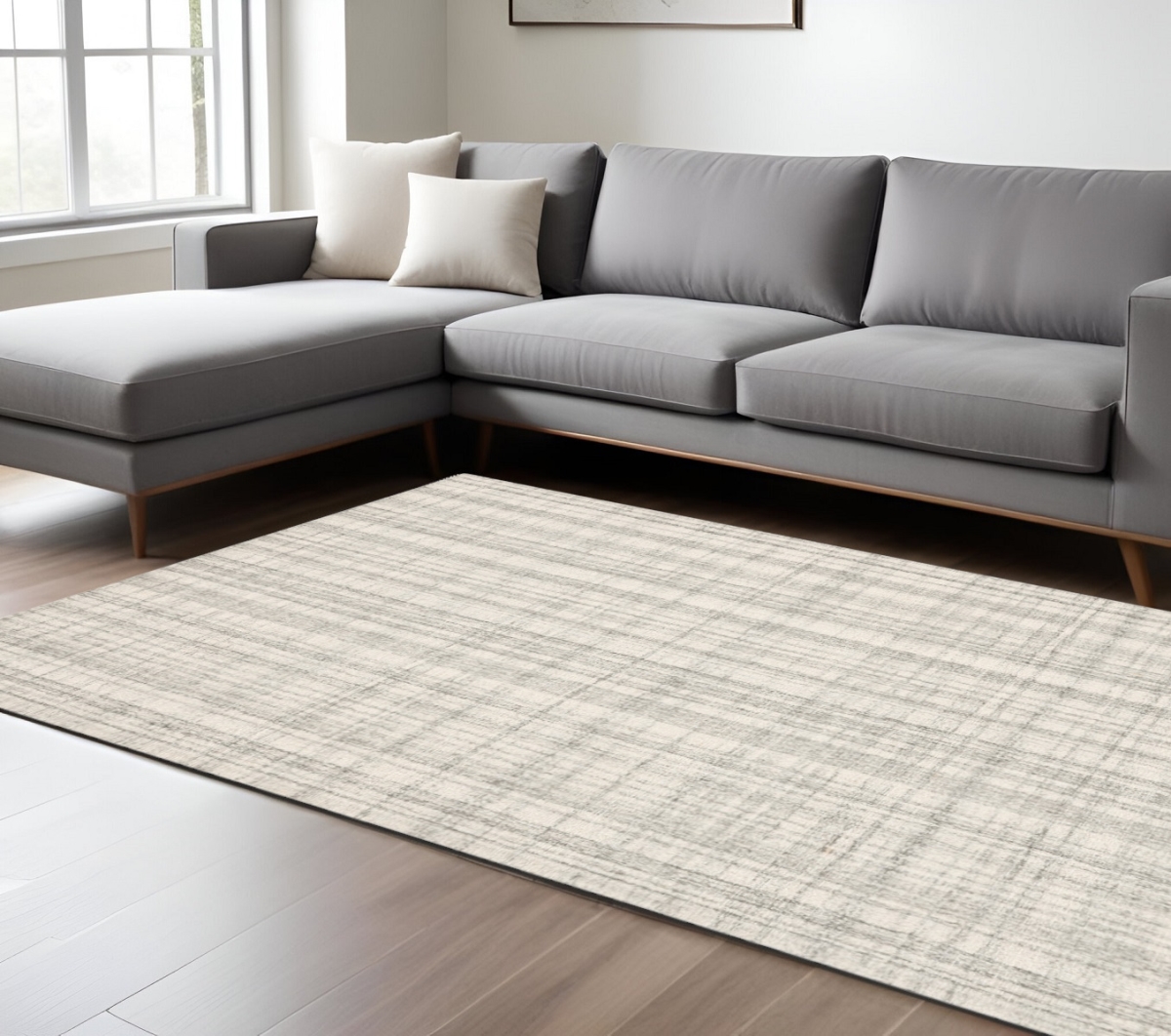 570499 9 x 12 ft. Ivory & Gray Wool Plaid Hand Tufted Rectangle Area Rug
