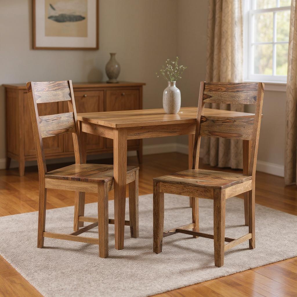 565290 Solid Wood Ladder Back Dining Side Chairs, Brown - Set of 2