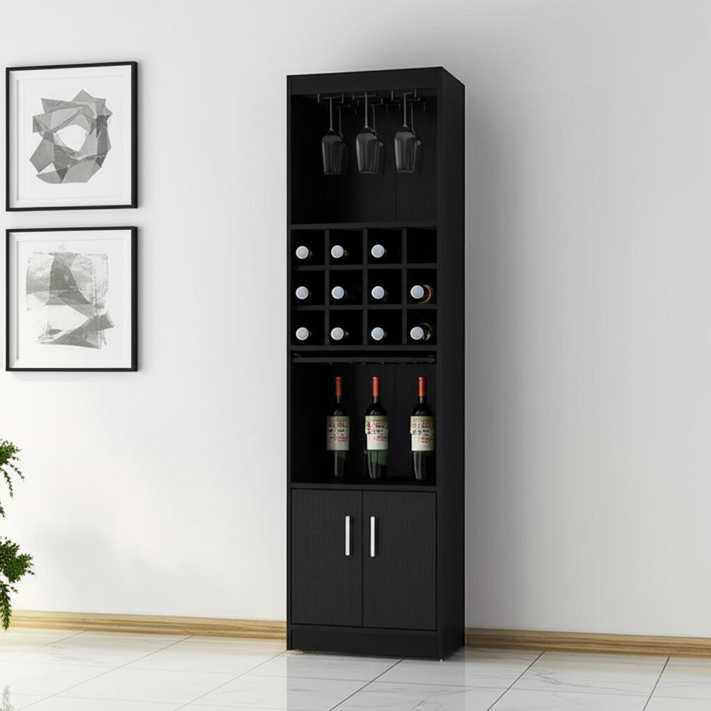 558540 71 in. Black Wood Bar Cabinet with Two Doors