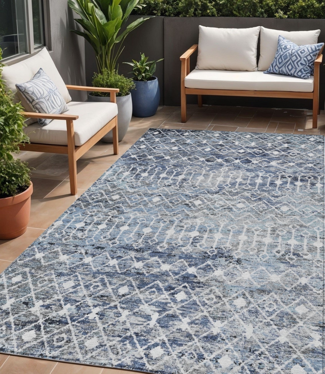 615801 5 x 8 ft. Blue & Silver Argyle Washable Indoor & Outdoor Rectangle Area Rug