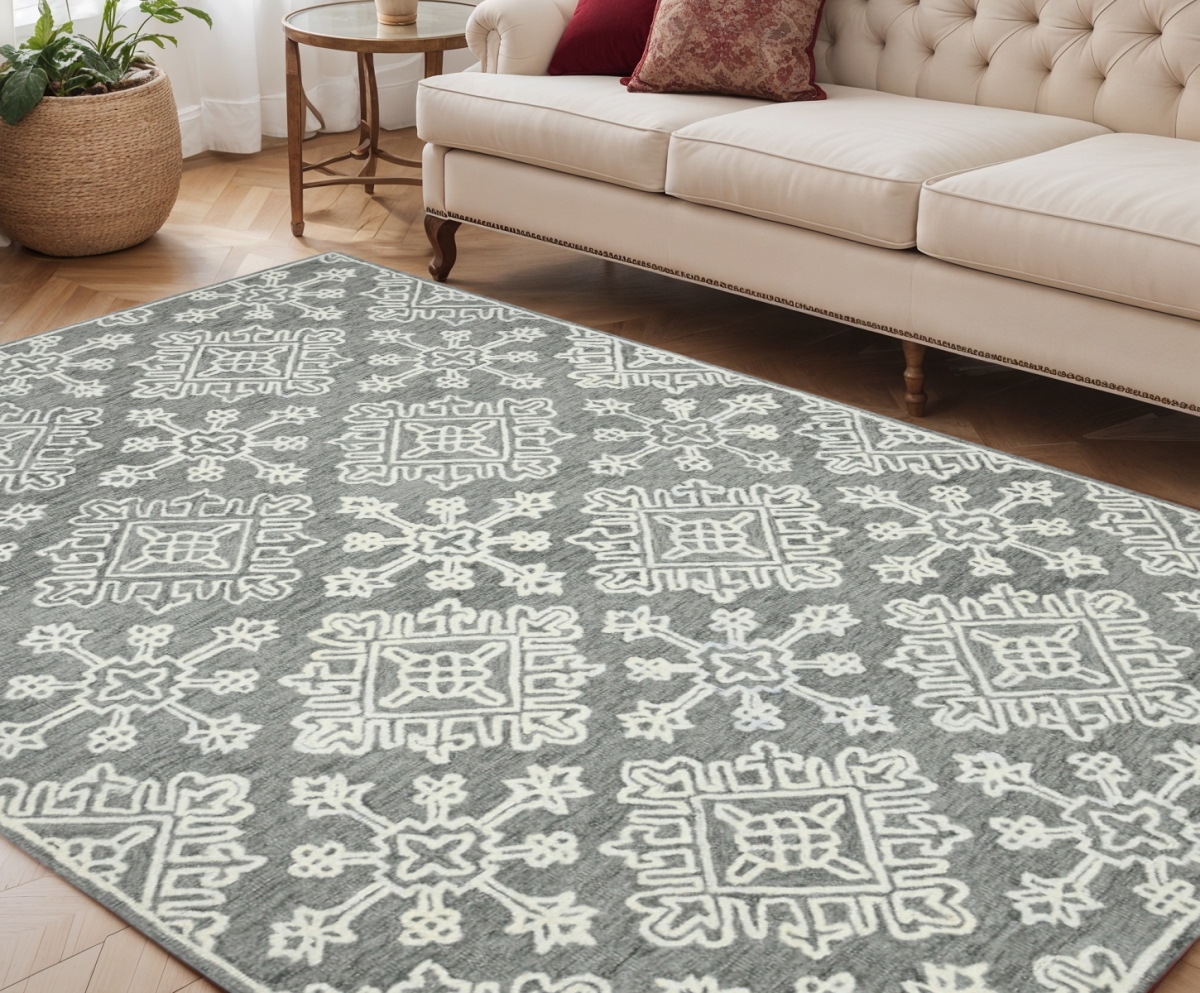 570344 5 x 7 ft. Wool Oriental Hand Hooked Rectangle Area Rug, Gray & Ivory