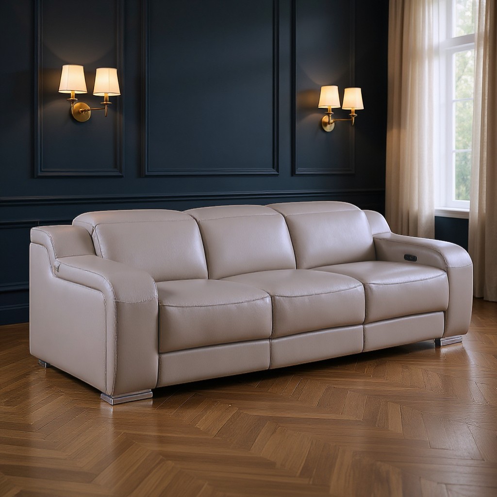 632872 103 in. Light Gray Italian Leather Reclining USB Sofa