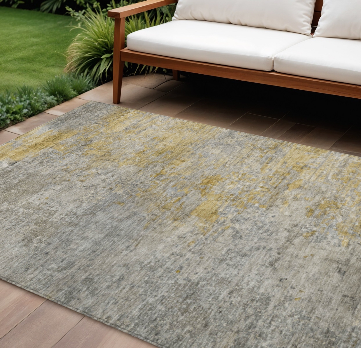 608829 9 x 12 ft. Gray Abstract Washable Indoor & Outdoor Rectangle Area Rug