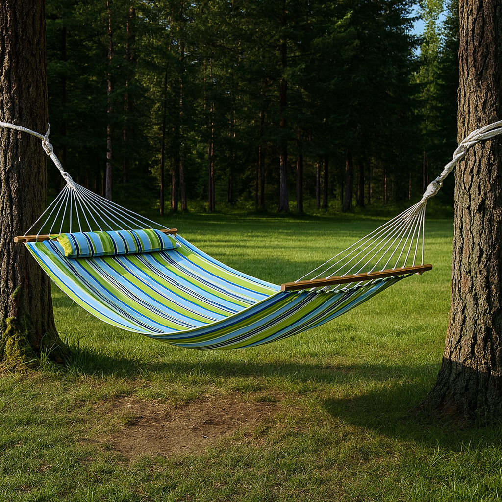 643963 Striped Double Hammock, Aqua & Lime Green