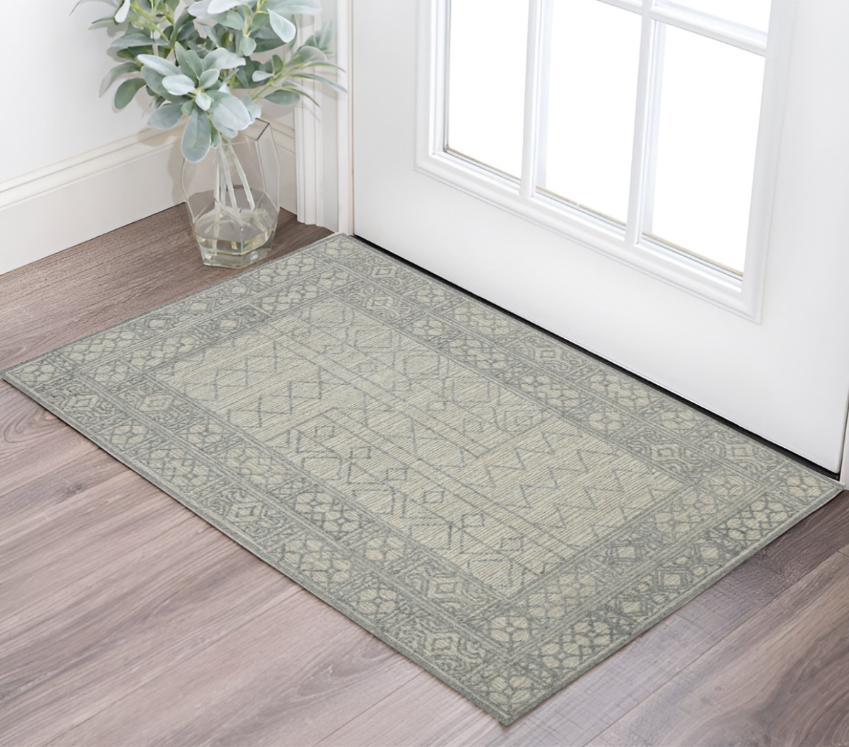 570319 2 x 3 ft. Gray & Ivory Wool Southwestern Hand Hooked Rectangle Area Rug
