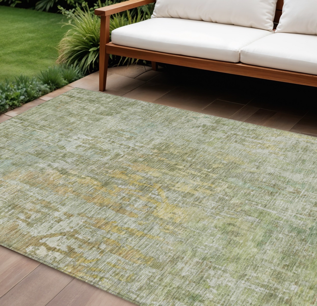607887 8 x 10 ft. Sage Abstract Washable Indoor & Outdoor Rectangle Area Rug