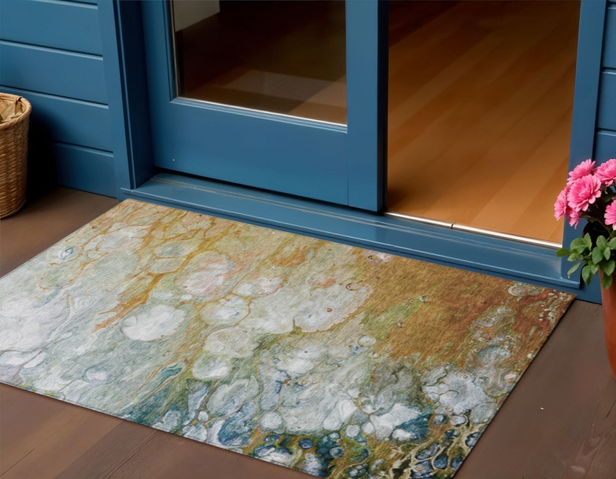 608613 3 x 5 ft. Orange Abstract Washable Indoor & Outdoor Rectangle Area Rug