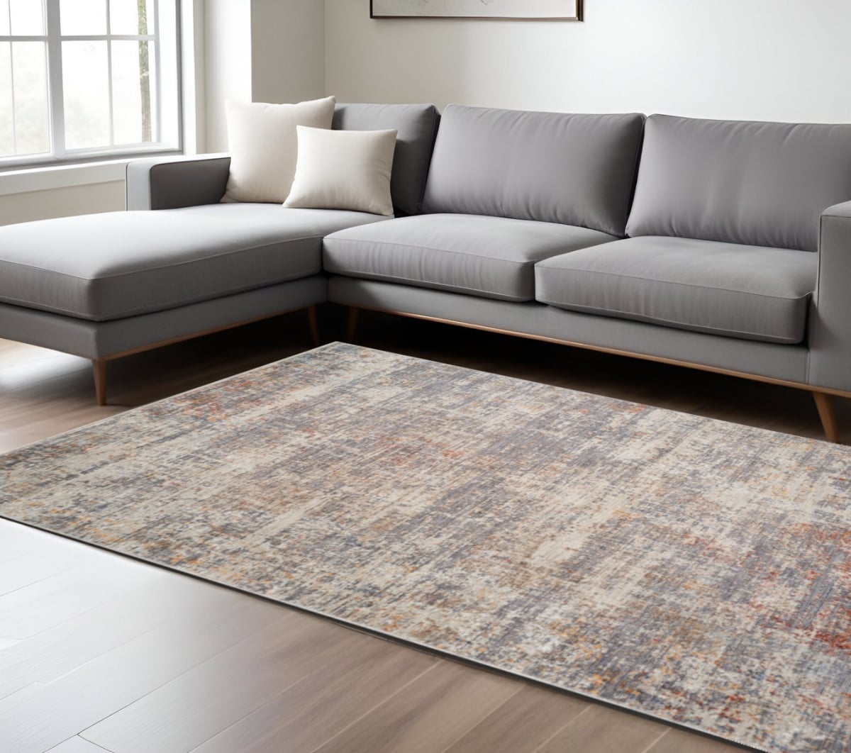 570967 8 x 10 ft. Gray Ivory & Brick Red Abstract Rectangle Area Rug with Fringe
