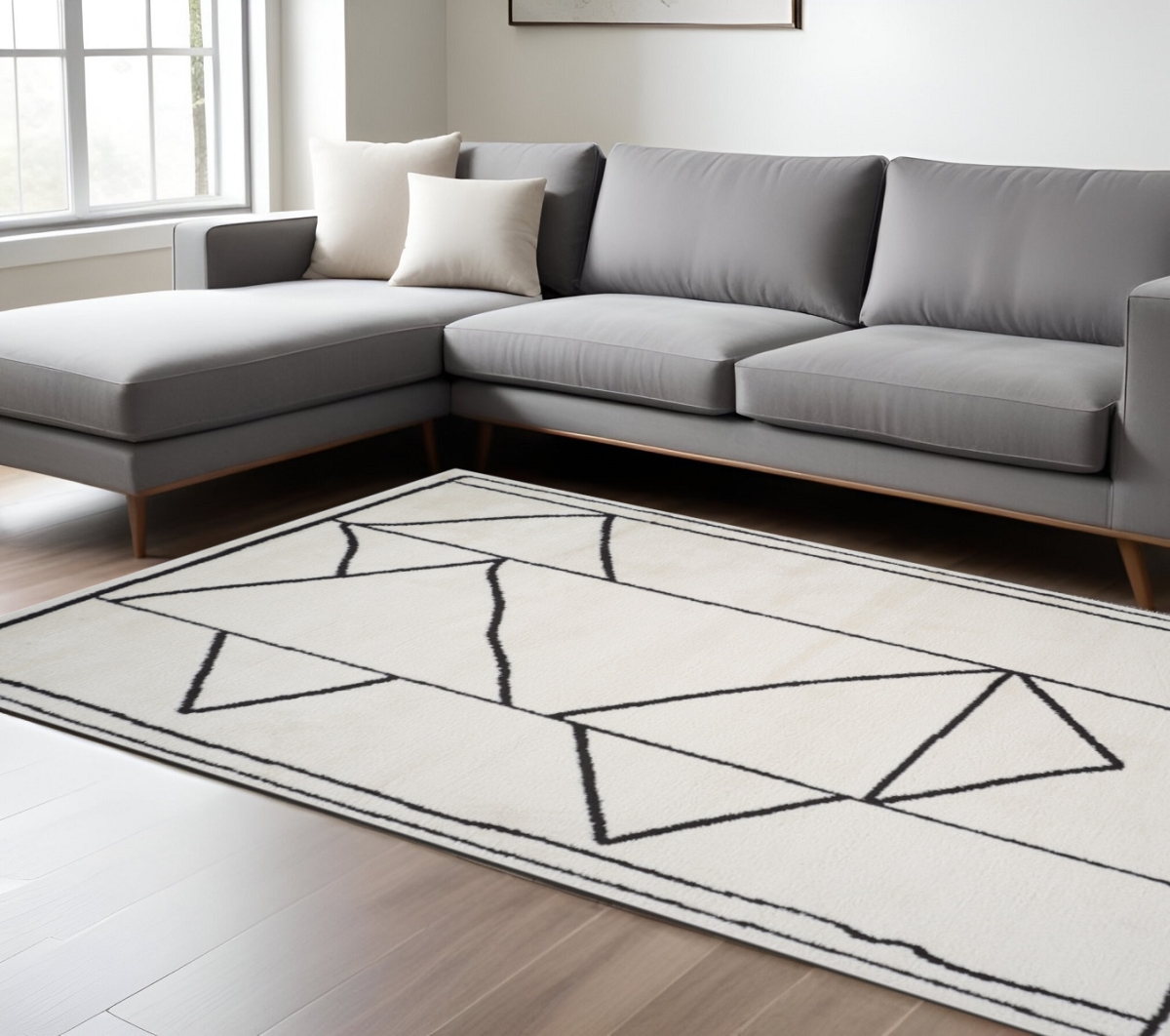 571031 9 x 12 ft. Ivory & Black Geometric Rectangle Area Rug