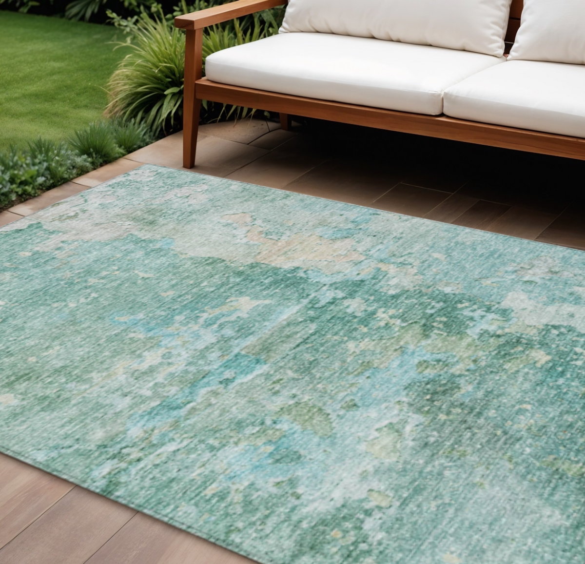607787 10 x 14 ft. Emerald Abstract Washable Indoor & Outdoor Rectangle Area Rug