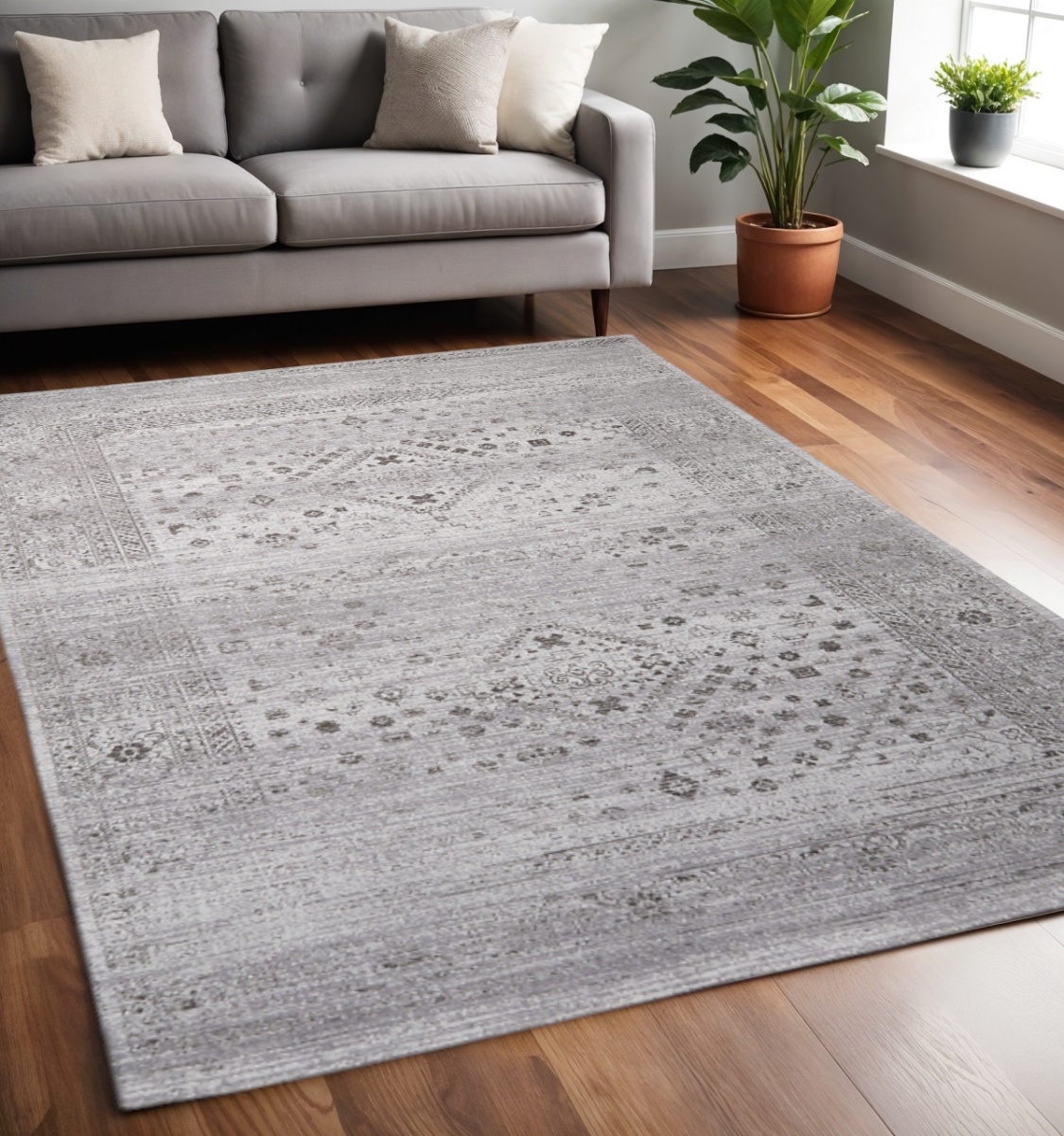 609378 5 x 8 ft. Black & Gray Medallion Hand Woven Distressed Rectangle Area Rug