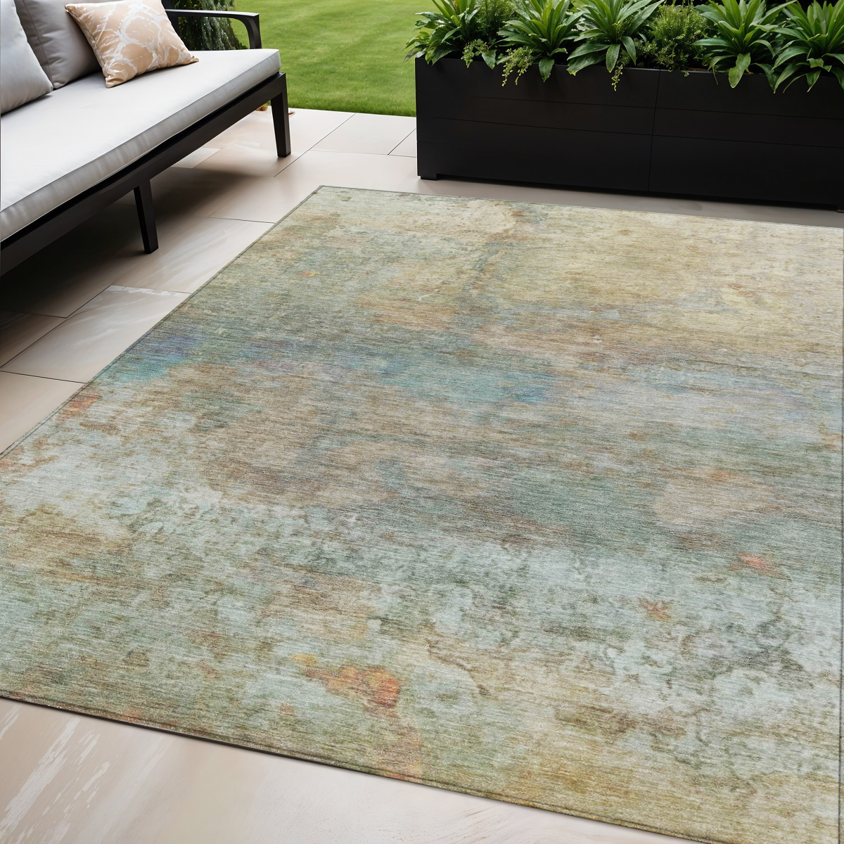 631462 5 x 8 ft. Wheat Sky Blue & Beige Abstract Washable Indoor & Outdoor Rectangle Area Rug